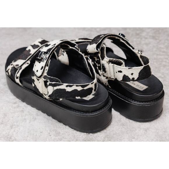 Steve Madden BigMona Black White Cow Print Platform Sandals Womens Size 10 - Picture 12 of 15